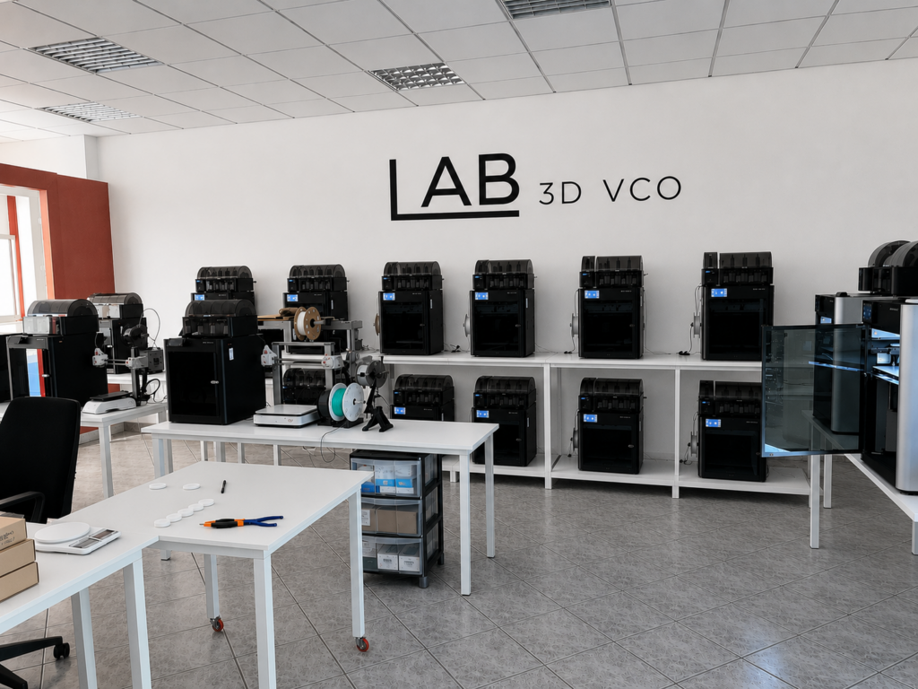 Laboratorio di stampa 3D LAB 3D VCO a Villadossola con parco stampanti 3D professionali per prototipazione e produzione.